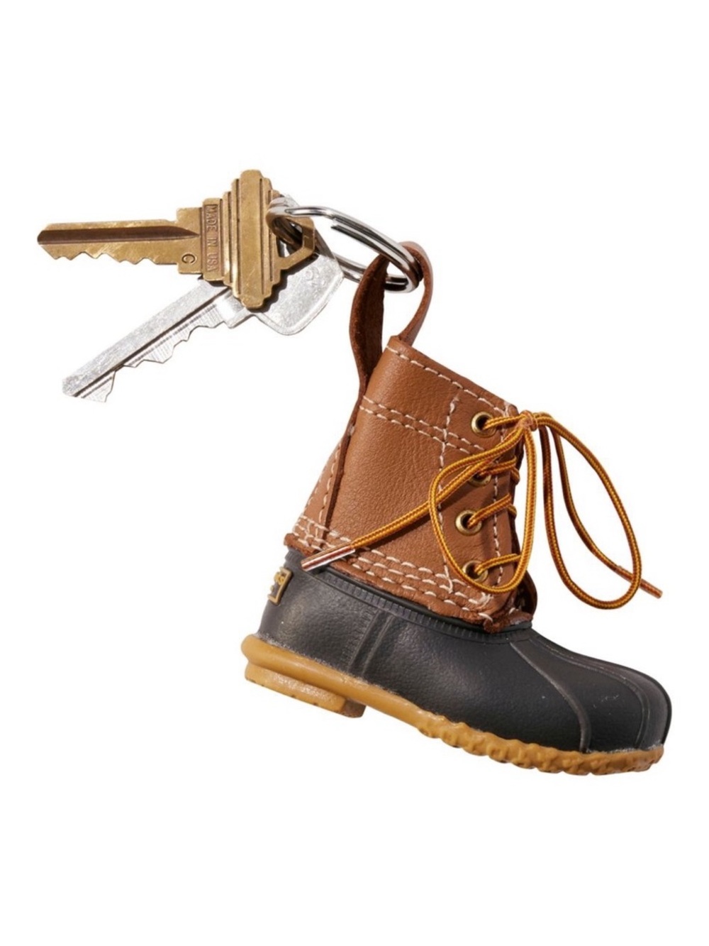 L.L. Bean Mini Bean Boot Leather Keychain Tan Brown Duck Boot Key Chain